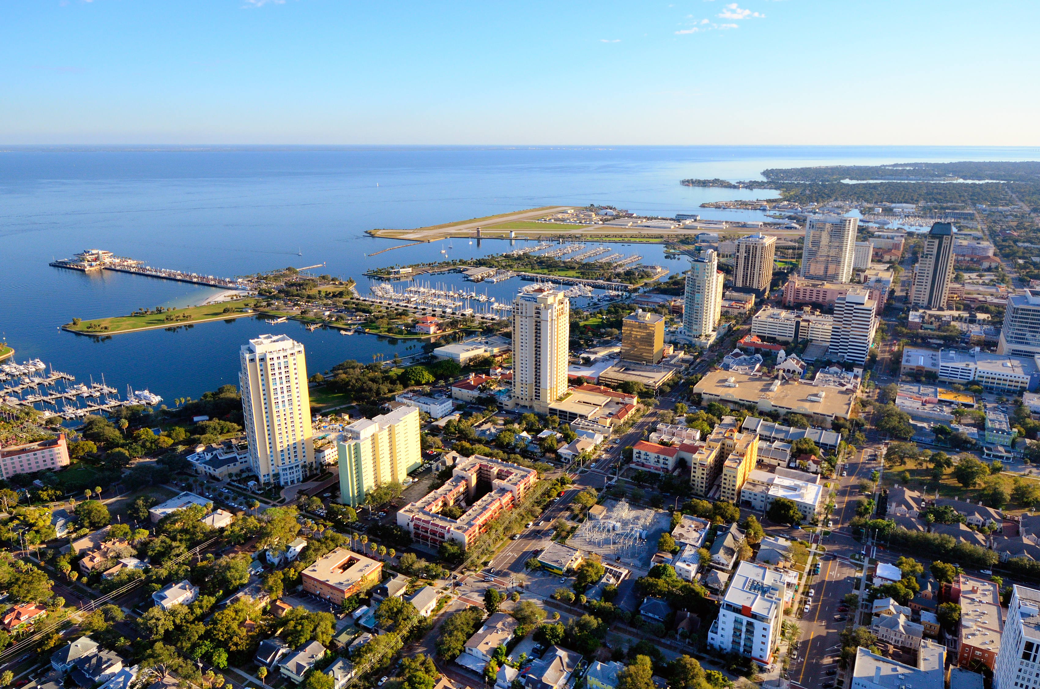 Aerial photo of the city of Miami with ocean in the background